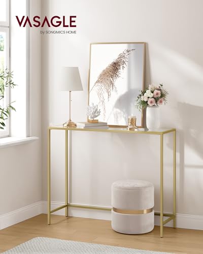 VASAGLE 39.4 Inches Console Table, Tempered Glass Sofa Table, Modern Entryway Table, Metal Frame, Easy to Assemble, Adjustable Feet, for Living... VASAGLE 39.4 Inches Console Table, Tempered Glass Sofa Table, Modern Entryway Table, Metal Frame, Easy to Assemble, Adjustable Feet, for Living...