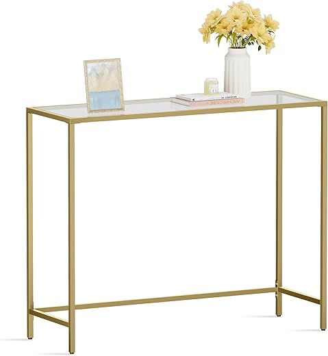 VASAGLE 39.4 Inches Console Table, Tempered Glass Sofa Table, Modern Entryway Table, Metal Frame, Easy to Assemble, Adjustable Feet, for Living...