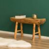 Vintiquewise Rustic Carved Wood Natural Edge Entryway Log Accent Bench