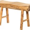 Vintiquewise Rustic Carved Wood Natural Edge Entryway Log Accent Bench