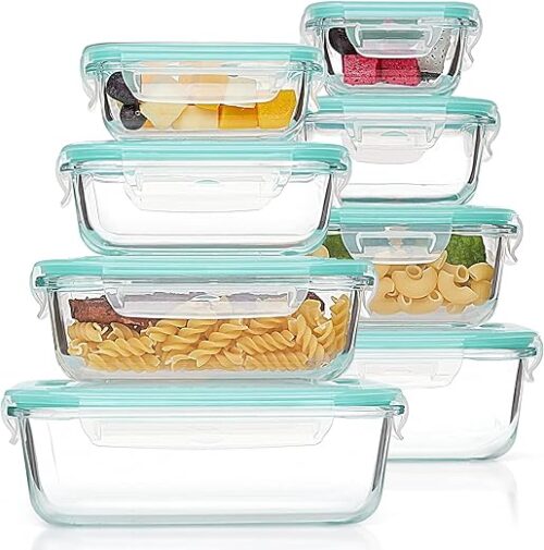 Vtopmart 8 Pack Glass Food Storage Containers with Airtight Lids, Glass Meal Prep Containers, Lunch Office Meal for Microwave, Oven, Freezer and...