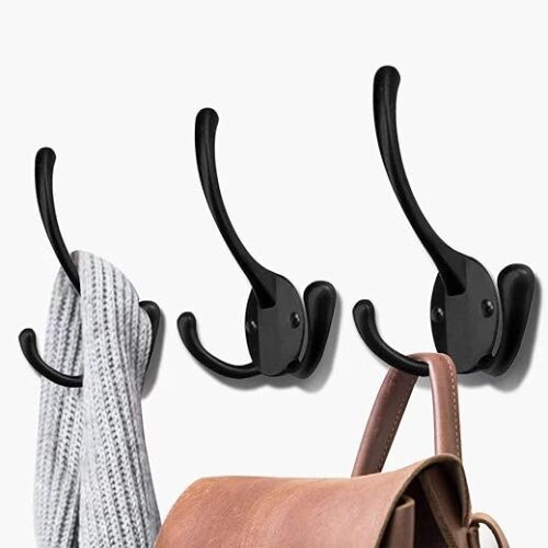 Wall Mounted Coat Hooks 5 Pack Heavy Duty Black Hardware Robe Hooks Decorative for Single Hanging Coats Towel Cubicle Classroom Kitchen Bath...