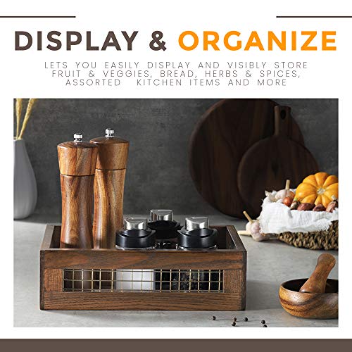 Wooden Countertop Baskets Set of 2 for Kitchen, Bathroom, Pantry|Wall Mount Upgrade with Full Accessories| Rustic Nesting Boxes|Wooden Organizer...