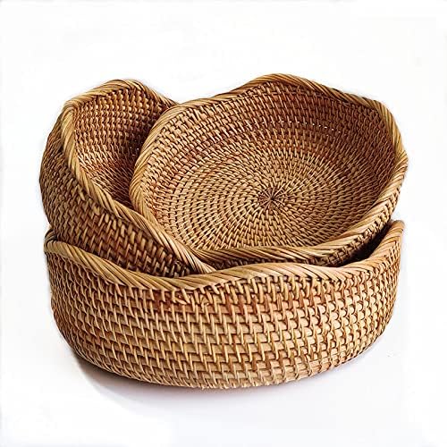 YANGQIHOME Rattan Bread Basket, Round Fruit Baskets, Wicker Storage Bowls, Natural Woven Serving Basket Bowls, Decorative Baskets for Kitchen...