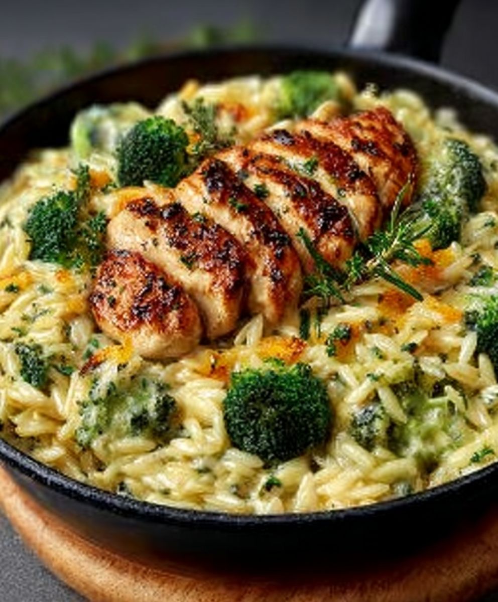 Cheesy Chicken Broccoli Orzo – Creamy, Comforting & One-Pan Dinner!
