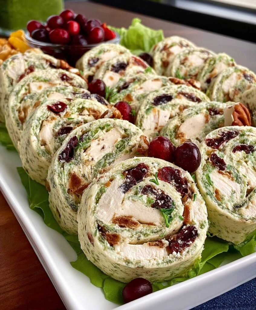 Chicken Cranberry Salad Pinwheel Sandwiches | Easy Party Appetizer