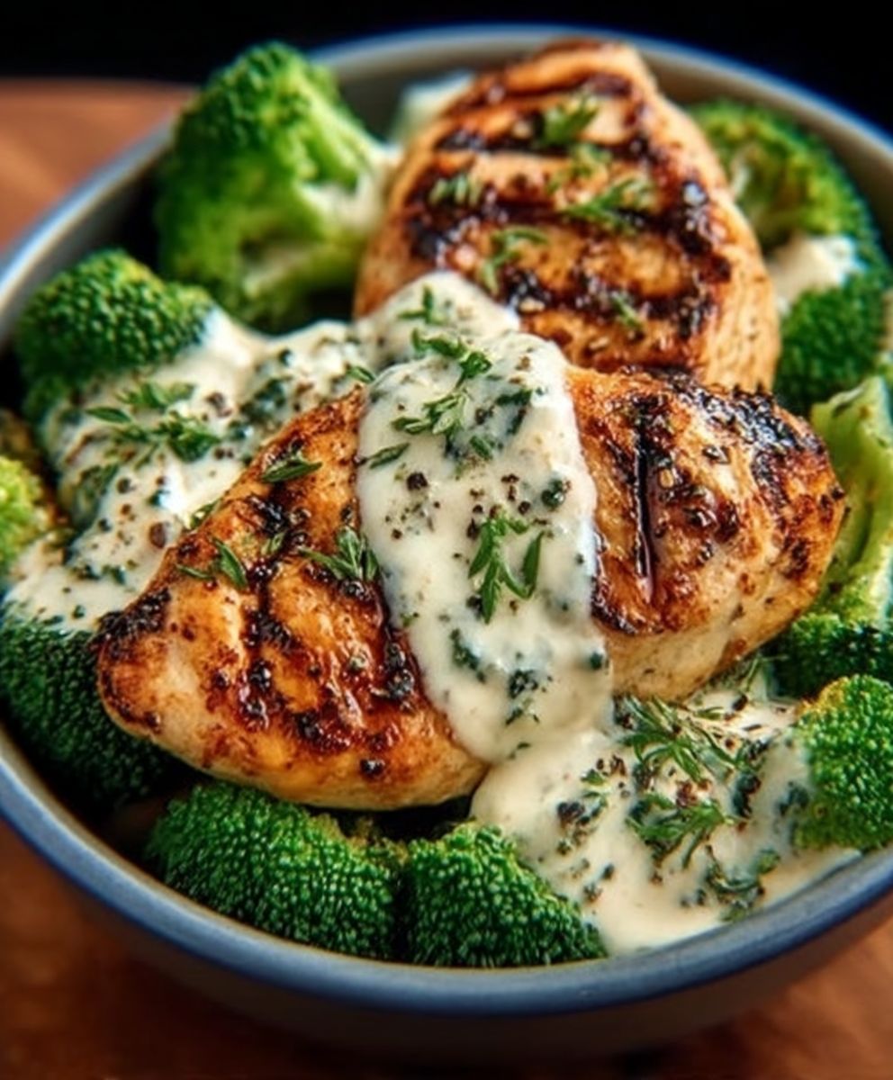 Grilled Chicken & Broccoli Bowls with Creamy Garlic Sauce image 2