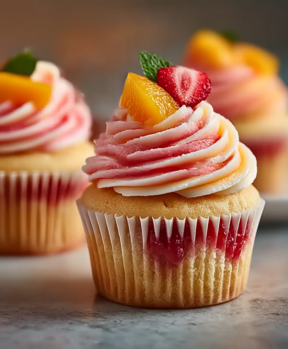 Mango Strawberry Sunset Cupcakes
