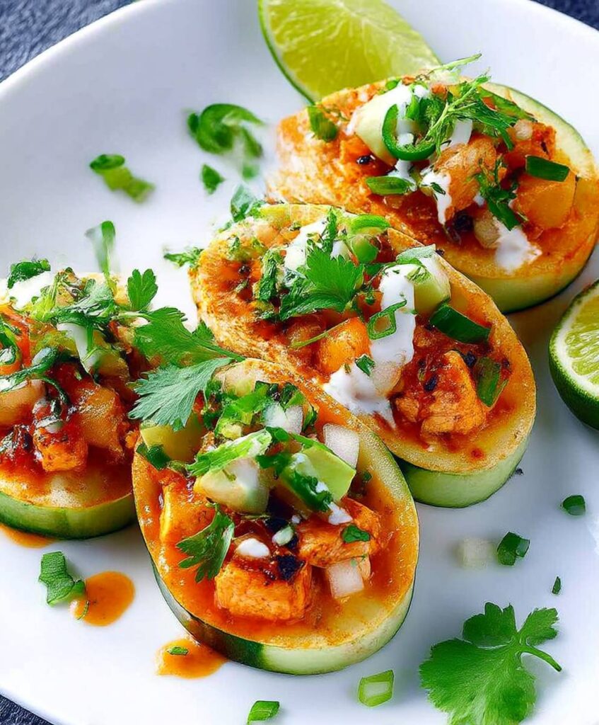 Healthy Buffalo Chicken Cucumber Rolls