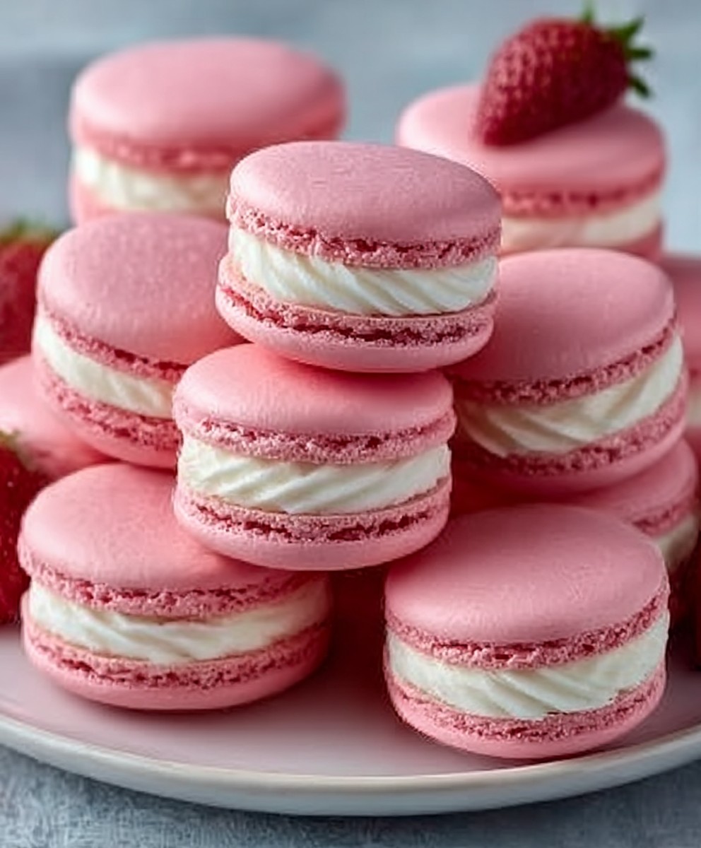 Strawberry Macaron Shells | Pink Valentine’s Day Baking Idea image 2