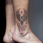 Ankle Tattoo Ideas with Elegant Phoenix and Decorative Symbols